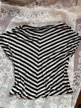 Black & White Striped Short Sleeve Tee with Eyelet Detail